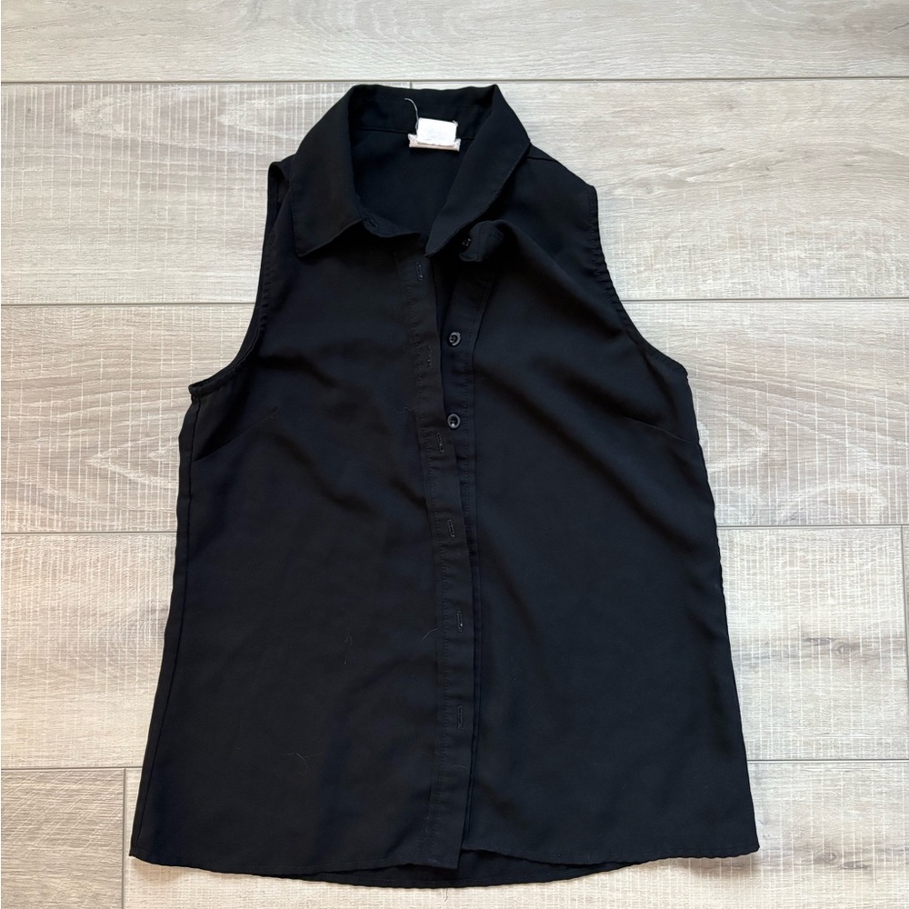 Sleeveless Black Button-Up Women's Top